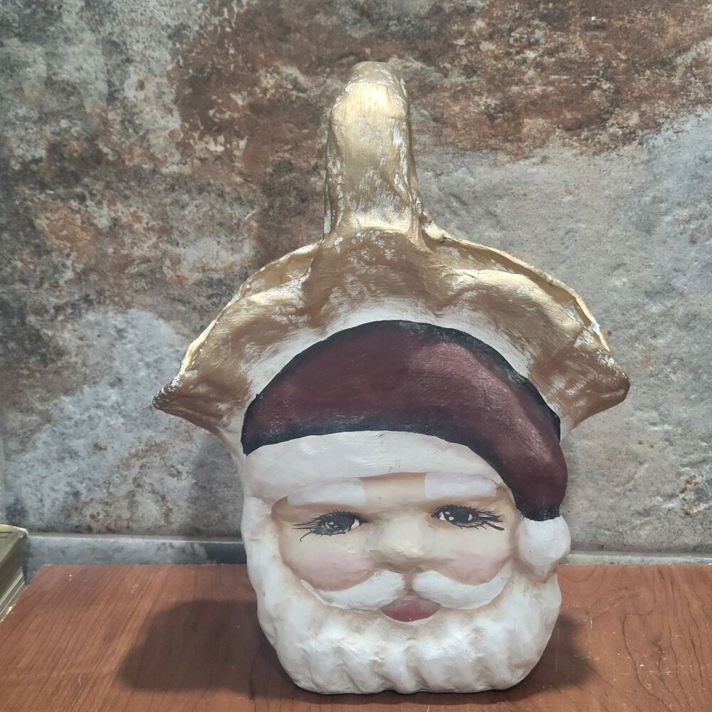 Paper Mache Santa Basket Candy Container Christmas Decoration